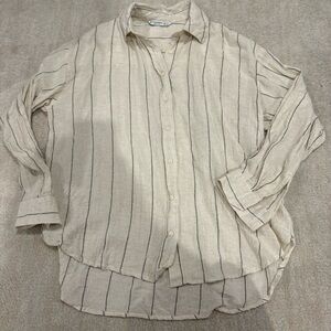 Stradivarius Linen Pinstriped Button‎ Down in Size Medium